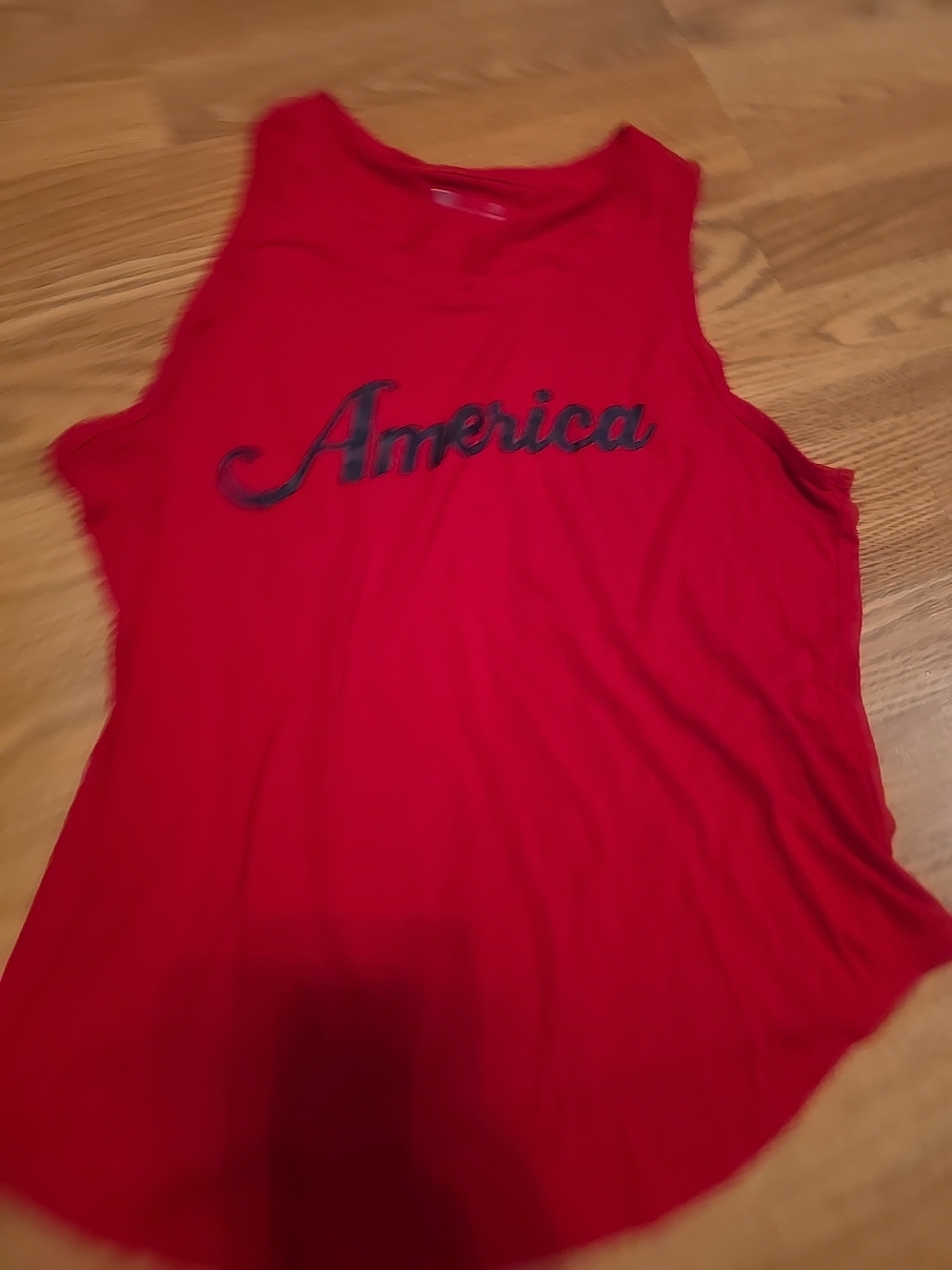 Xersion Red Tank Top with 'America' Script - Women's Graphic Tee